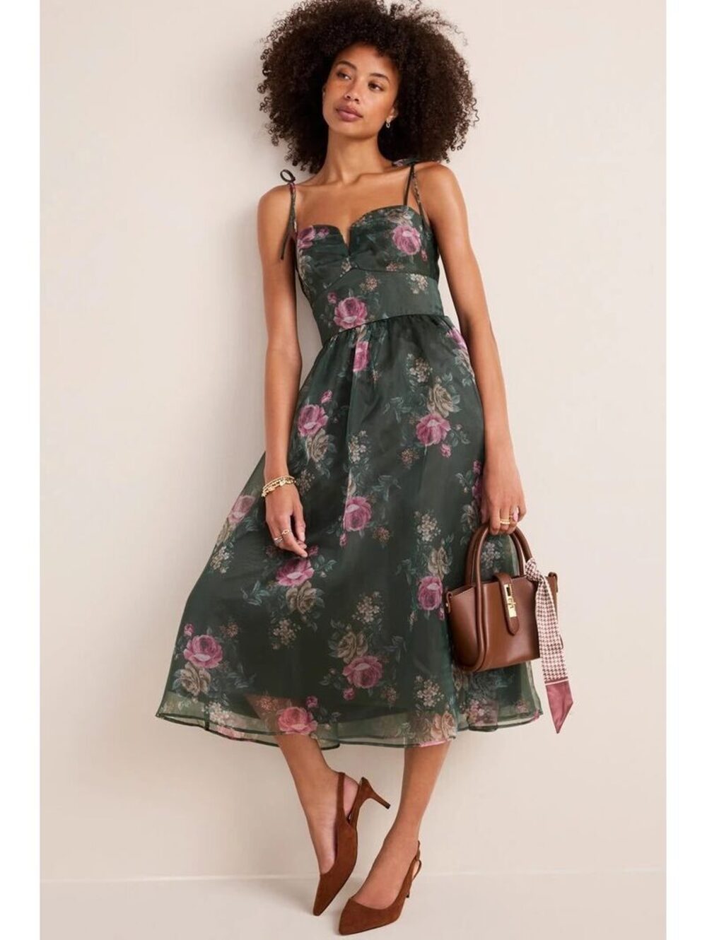 Francesca’s Katy Floral Tulle Midi Dress Size S NWT